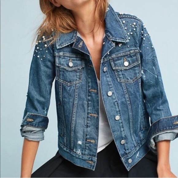 Pilcro and the Letterpress Jackets & Blazers - Pilcro & The Letterpress Anthropologie Pearl Denim Embellished Jean Jacket XS